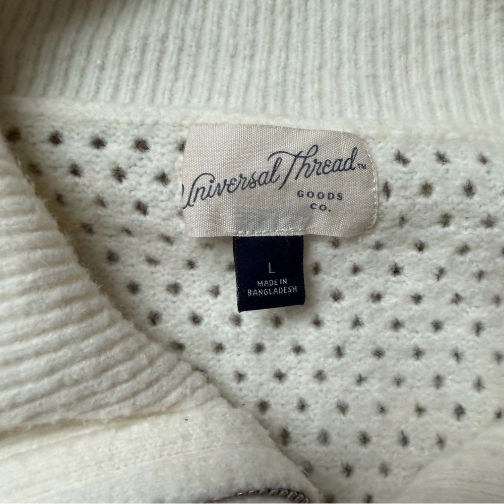 Universal Thread Cream Quarter Zip Knit Sweater - Size Large - Picture 2 of 8